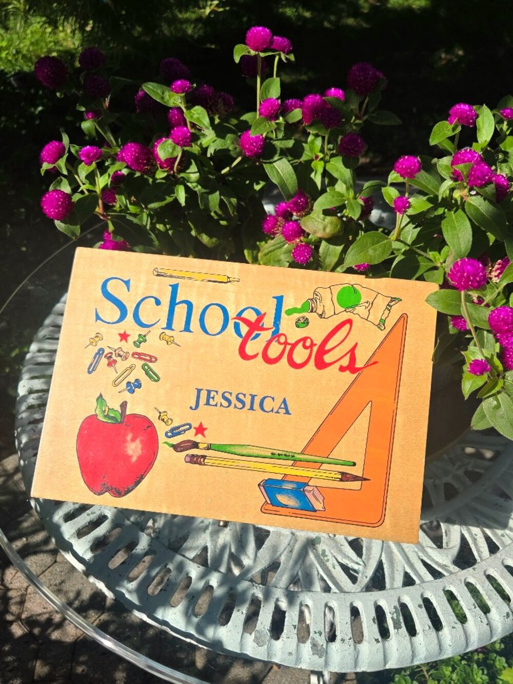 Personalized Jessica Wooden School Supply Box Vintage Keepsake Chest Storage Cas - Picture 3 of 16